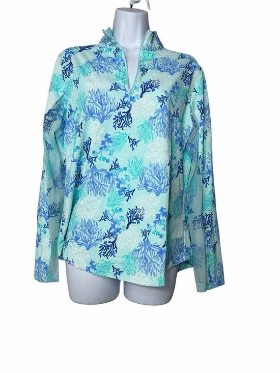 G Lifestyle Clothing Tops - Ladies G LIFESTYLE CORAL REEF AQUA Long Sleeve Mock Golf Shirt Size Large